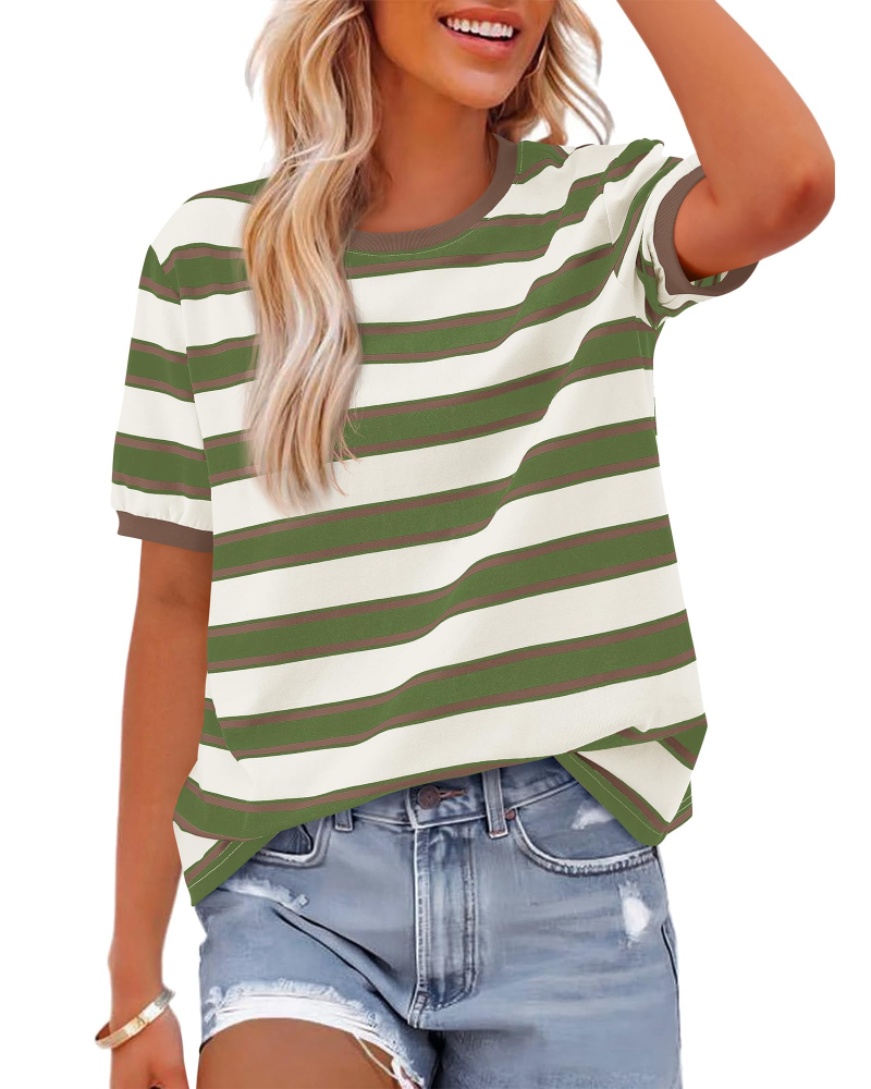 T-shirt Donna Aurora a Righe – Maglia Casual a Maniche Corte con Collo Rotondo e Color Block