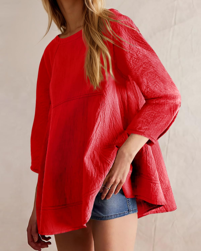 Fiorella Blusa Péplum para Mujer – Blusa Babydoll con Mangas 3/4 de Algodón y Viscosa