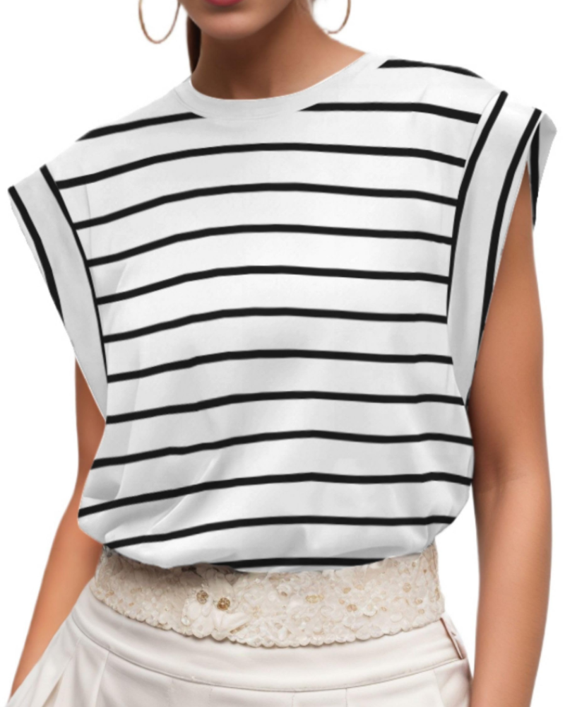 Fionna T-Shirt Femme en Coton – Haut Col Rond à Manches Courtes Élégant
