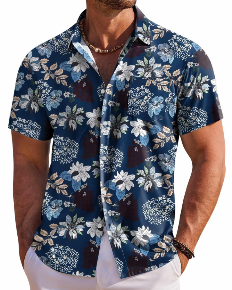 Kaël férfi hawaii ing – virágos trópusi rövid ujjú, légáteresztő ing