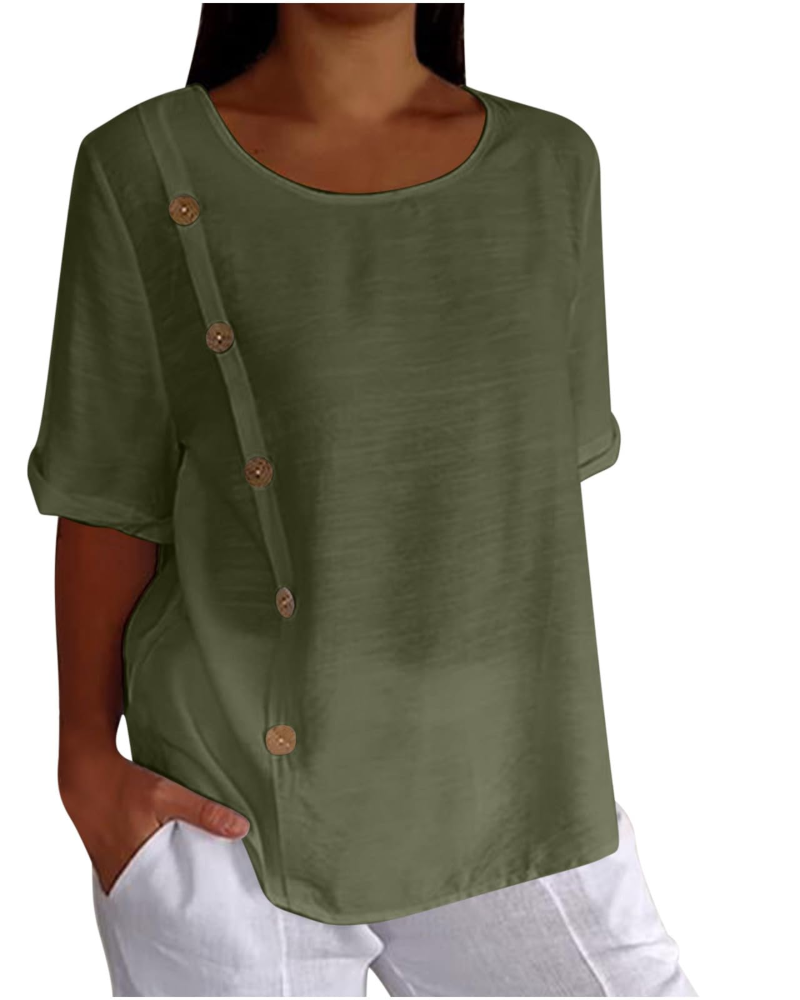 Ivy T-Shirt Damen Sommer – Baumwolle Leinen mit floralem Druck und V-Ausschnitt