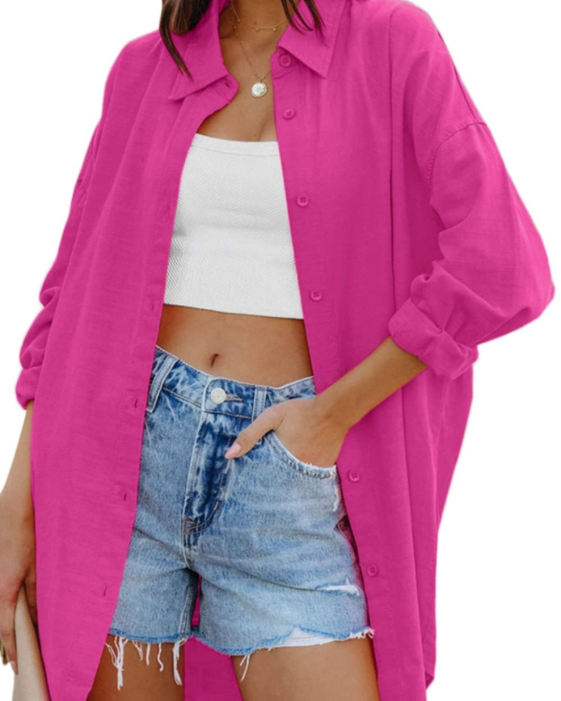 Ella Blouse Femme – Oversize Boutonnée Manches Longues & Poches