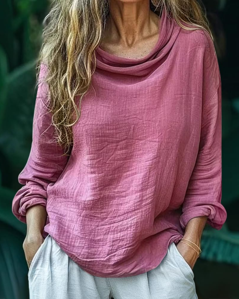 Grace Blouse Femme – Lin Coton Col Rond Manches Longues