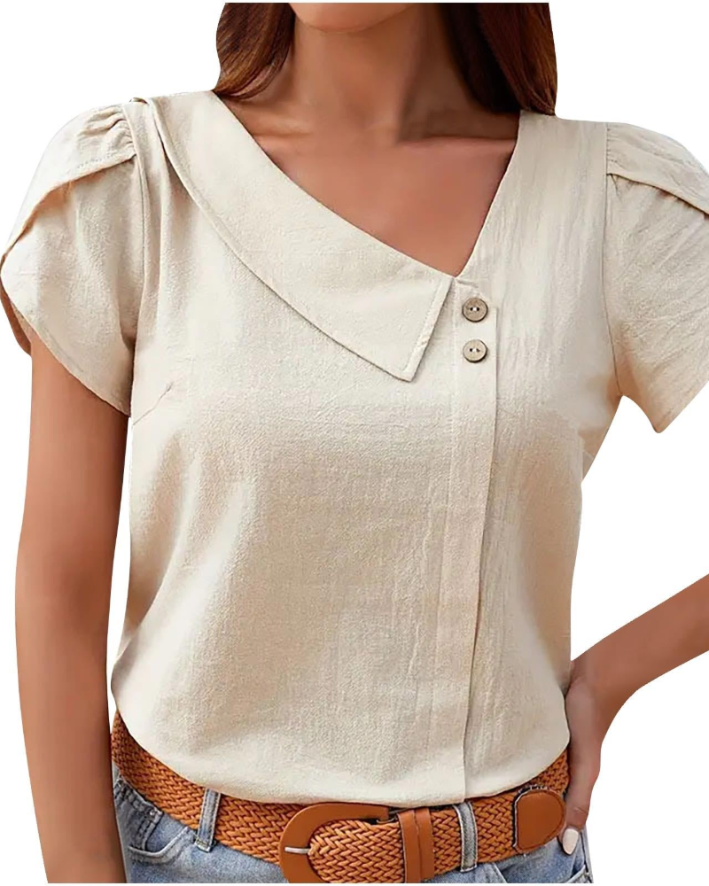 Olivia Bluse Damen – Eleganter und atmungsaktiver V-Ausschnitt mit Tulpenärmeln