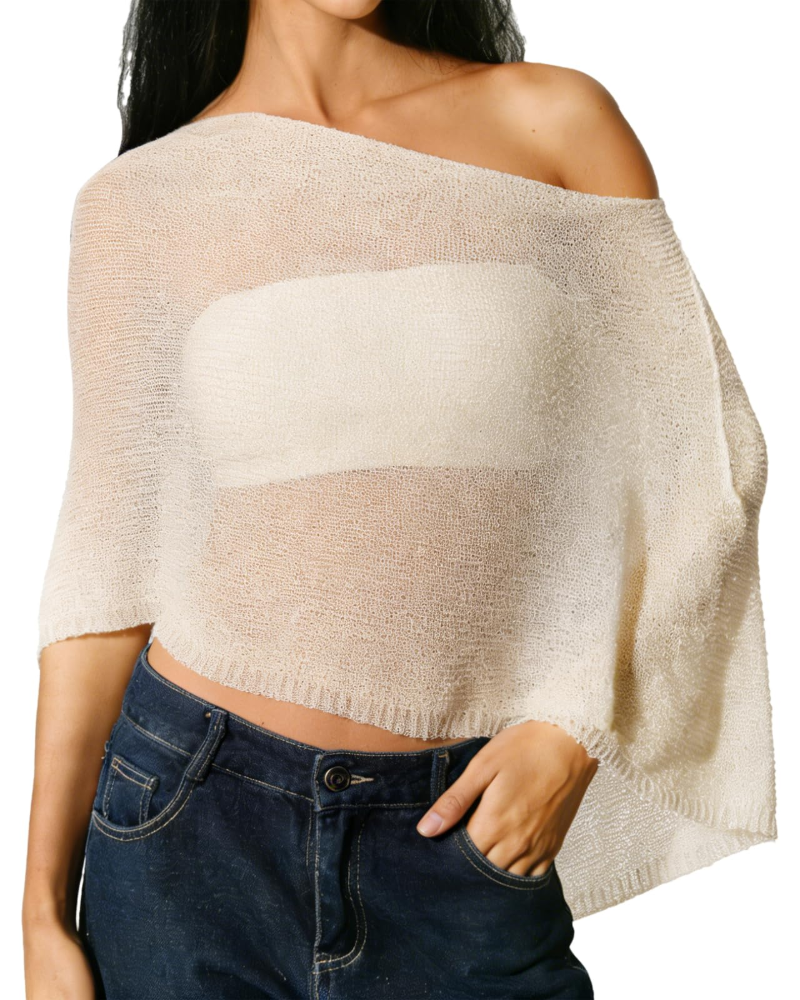 Francelia Transparent Poncho til Kvinder – Asymmetrisk Ét Skulder Badedragtcover-up