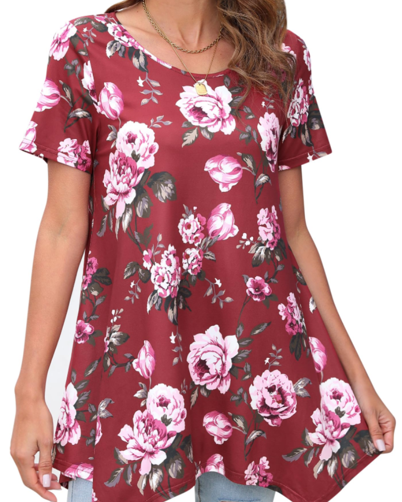 Luna Tunique Femme Été – Florale Paisley Col Rond Manches Courtes