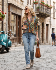 Hailey Chemisier Bohemia Mujer – Blusa con Cuello en V Plisada y Mangas 3/4