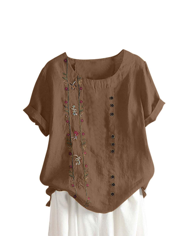 Olivia Tunique Femme Été – Lin Fleuri Col Rond Coupe Ample