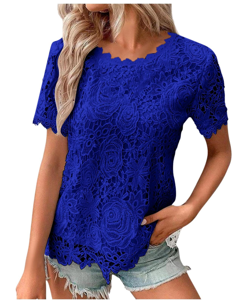 Sophie Blouse Femme Été – Dentelle Col Rond Manches Volantées