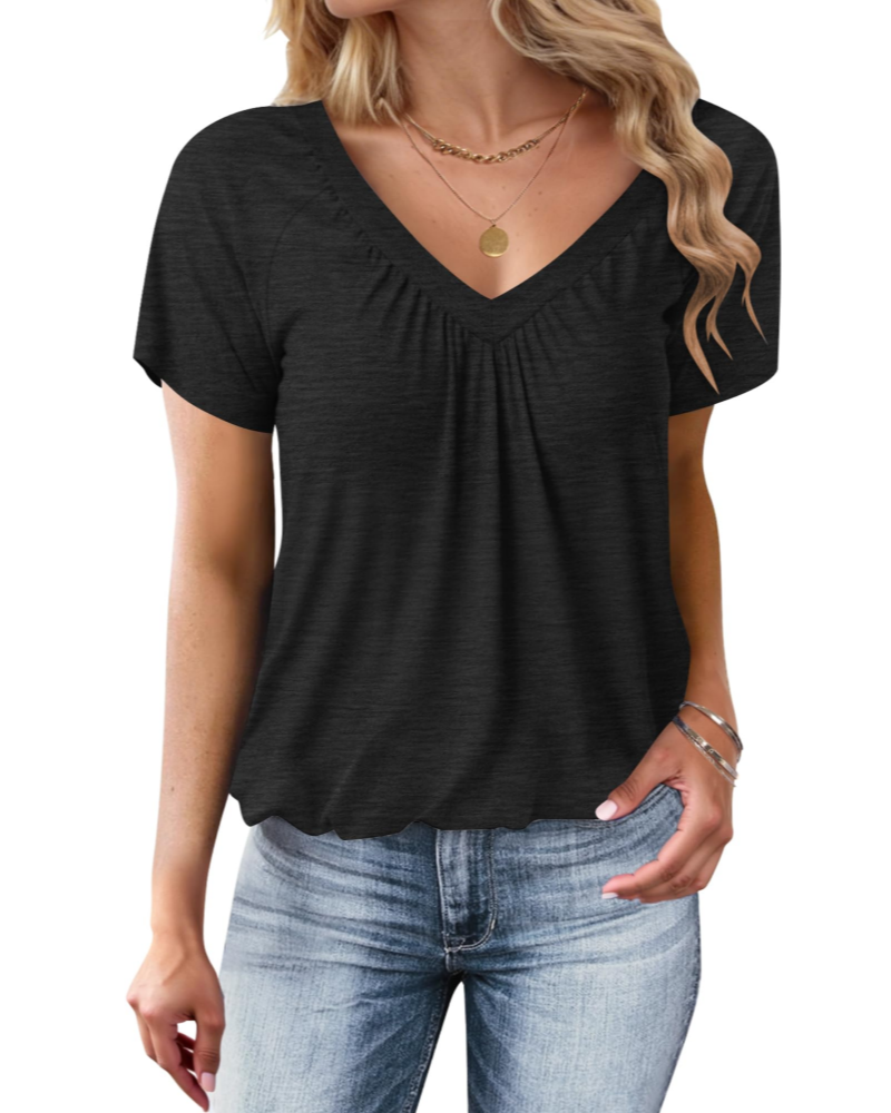 Mia Dames T-shirt Zomer – V-hals Bolzoom Losse Elegante Pasvorm