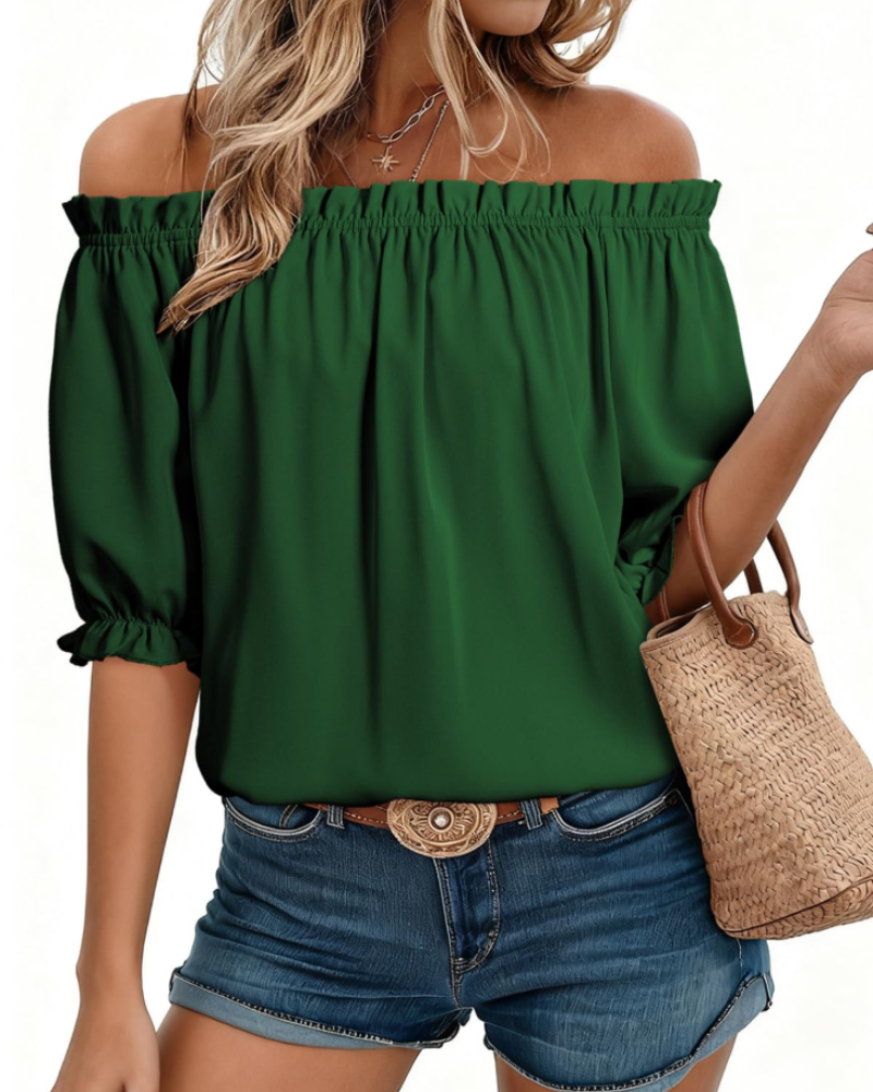 Sophia Bluse til kvinder med bare skuldre – elegant top med puffede ærmer til sommeren