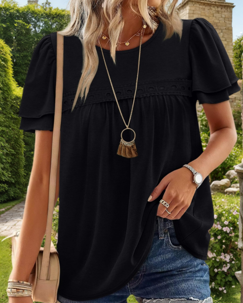 Lily Chemisier Péplum Femme – Blouse Col V à Volants Élégante Manches Courtes