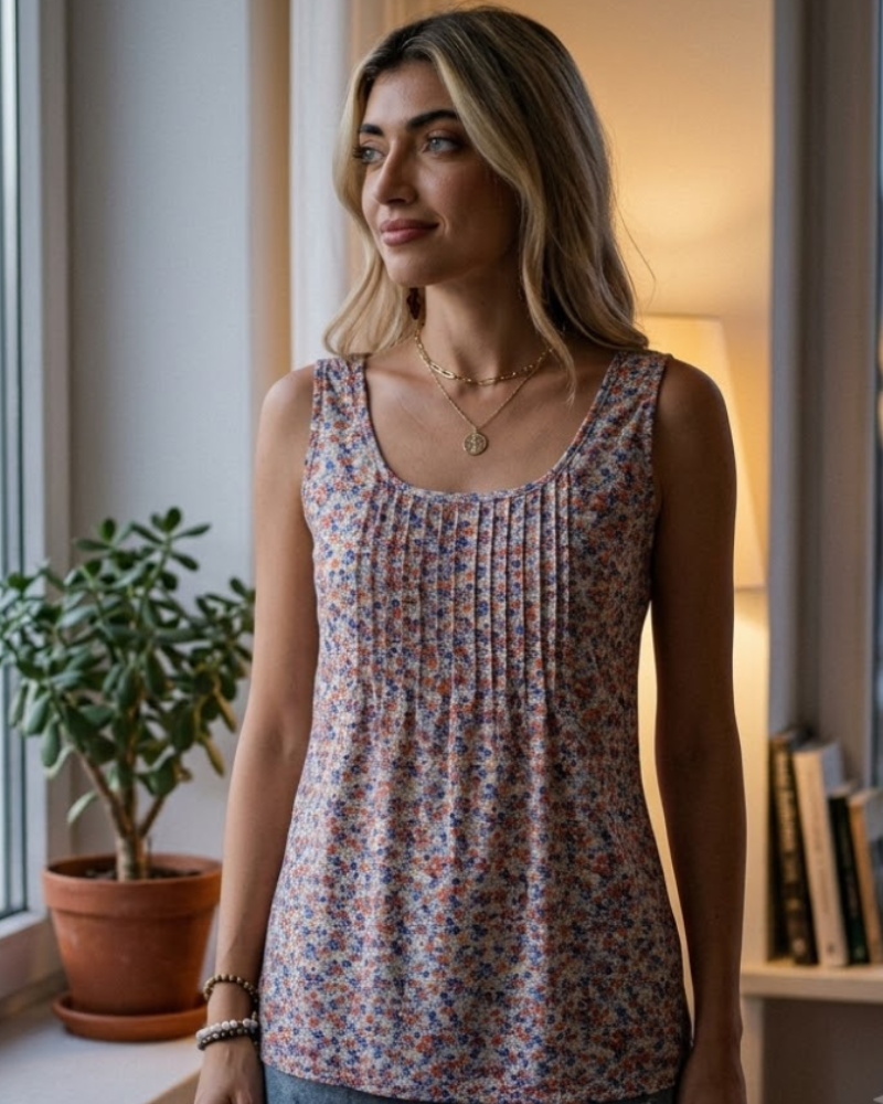 Layla Damen-Top – Fließendes, plissiertes Top mit elegantem eckigem Ausschnitt