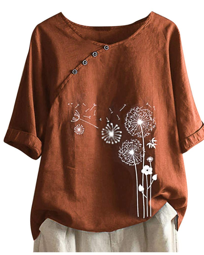 Lanie Women's Summer Blouse – Buttoned Short Sleeve Linen Cotton
