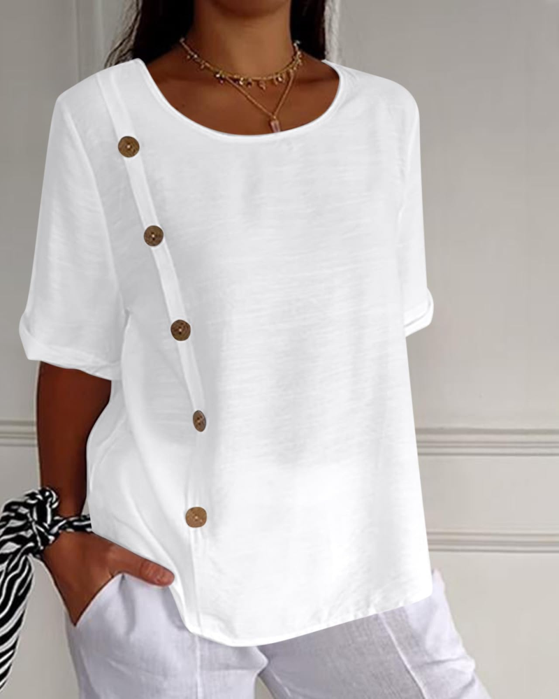 Ivy T-Shirt Damen Sommer – Baumwolle Leinen mit floralem Druck und V-Ausschnitt