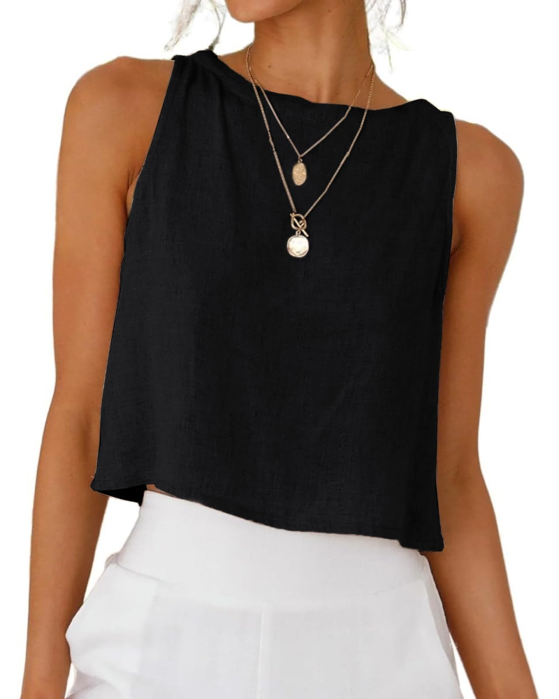 Sienna Top Femme en Lin – Blouse Courte Sans Manches avec Boutons Dos Élégants