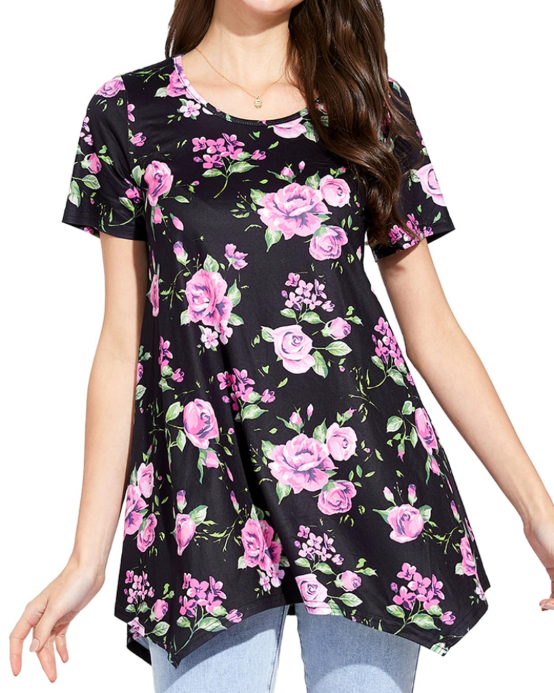 Luna Tunique Femme Été – Florale Paisley Col Rond Manches Courtes