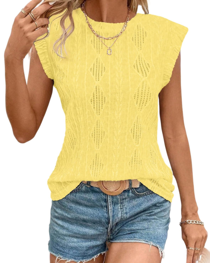 Avery Top Crochet Femme – Haut Sans Manches Texturé à Col Rond Léger pour l’Été