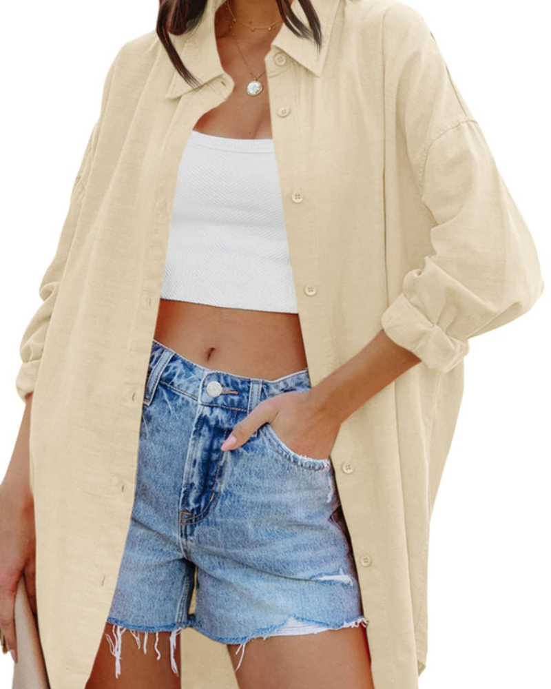 Ella Blouse Femme – Oversize Boutonnée Manches Longues & Poches