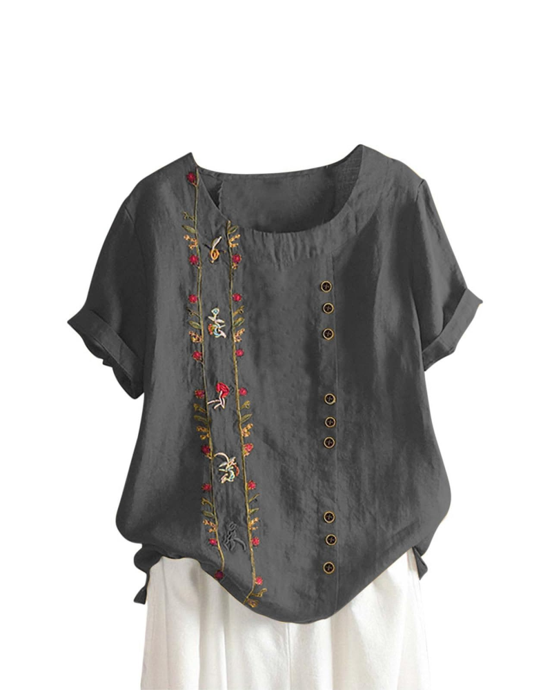 Olivia Tunique Femme Été – Lin Fleuri Col Rond Coupe Ample
