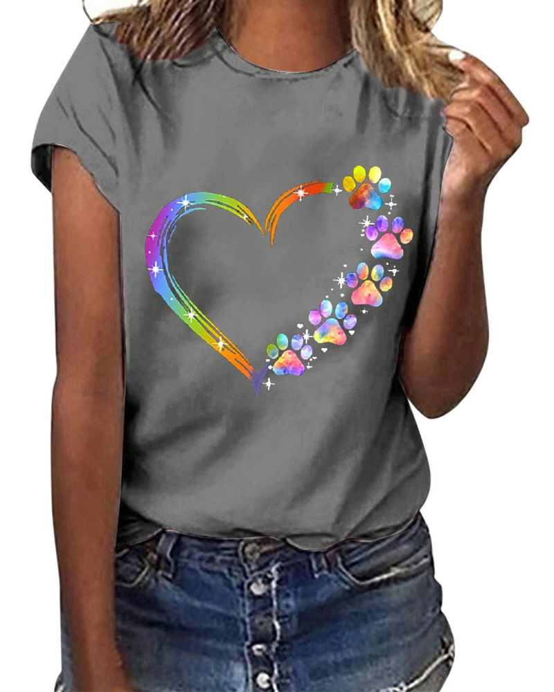 Chloe Damen T-Shirt Sommer – Rundhalsausschnitt mit floralem Druck und kurzen Ärmeln