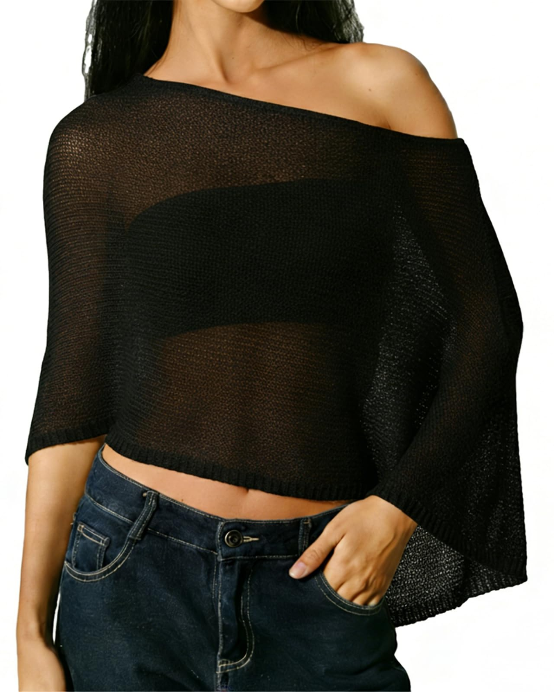 Francelia Transparent Poncho til Kvinder – Asymmetrisk Ét Skulder Badedragtcover-up