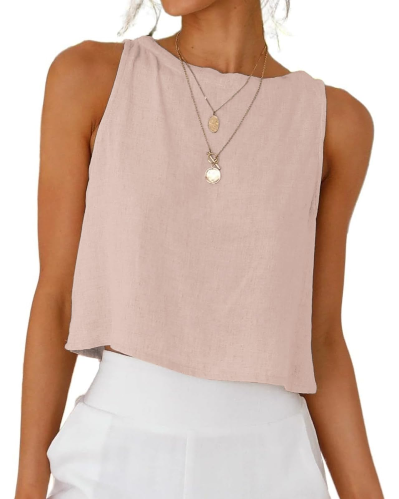 Sienna Top Femme en Lin – Blouse Courte Sans Manches avec Boutons Dos Élégants