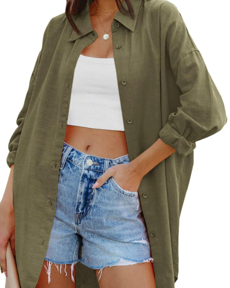 Ella Blouse Femme – Oversize Boutonnée Manches Longues & Poches
