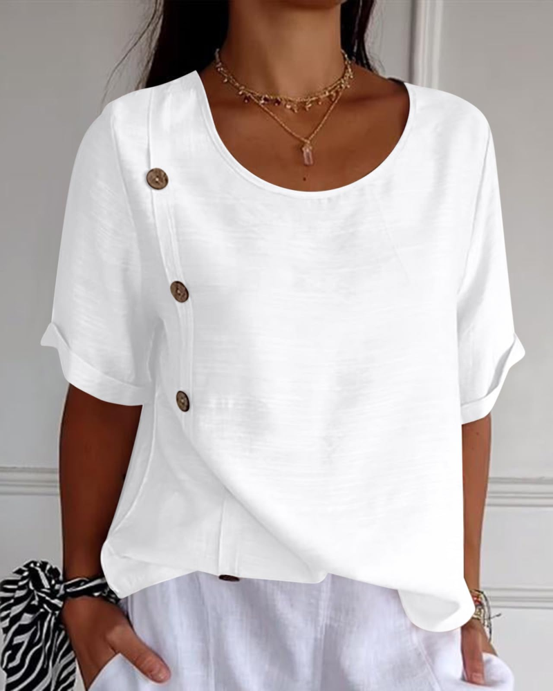 Ivy T-Shirt Damen Sommer – Baumwolle Leinen mit floralem Druck und V-Ausschnitt