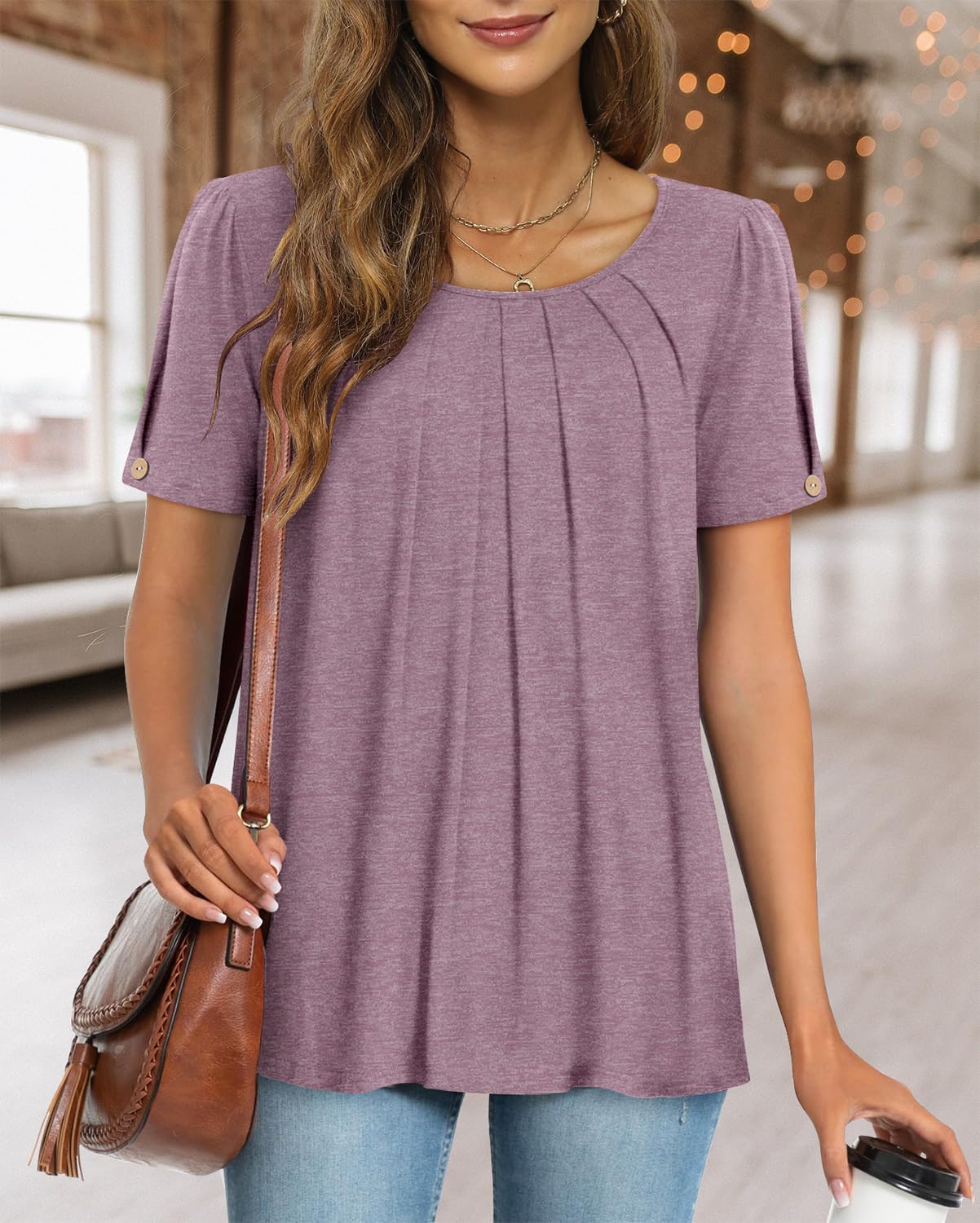 Blusa Casual de Mujer Fairy – Blusa Fluida con Cuello Redondo y Mangas Cortas