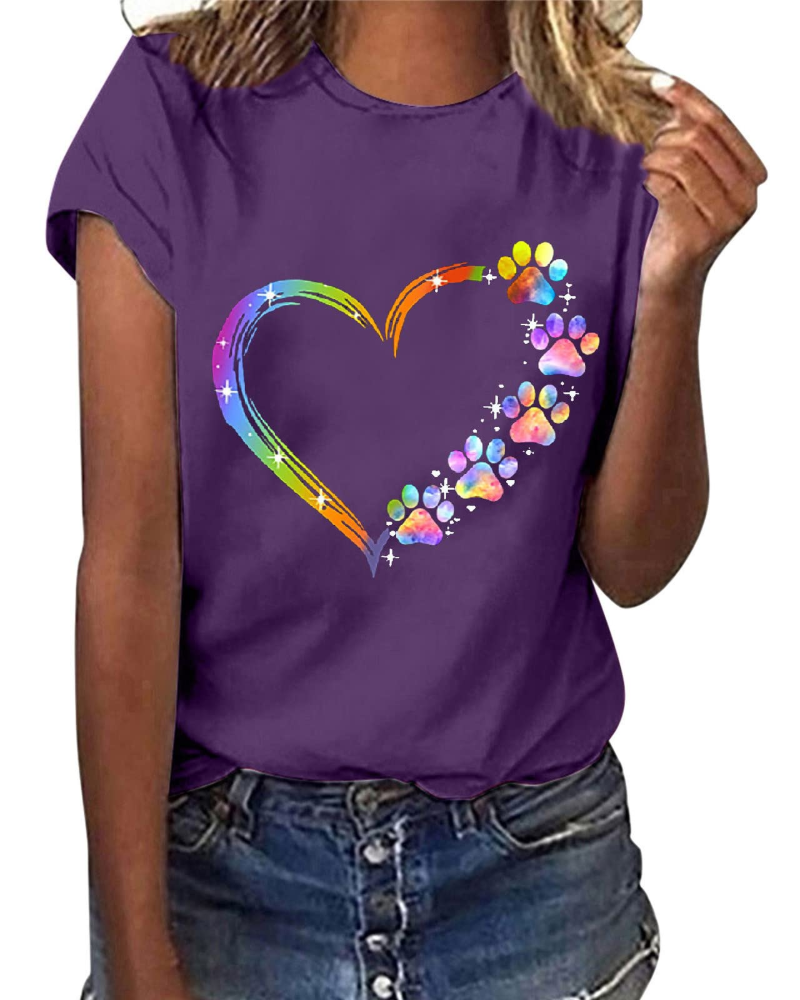 Chloe Damen T-Shirt Sommer – Rundhalsausschnitt mit floralem Druck und kurzen Ärmeln