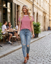 T-shirt Sofia Donna Oversize A Righe – Maglia Casual Girocollo Maniche Corte Stile Bretone
