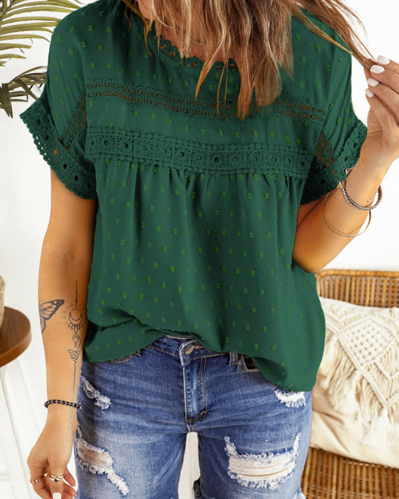 Chloe Blouse Femme Été – Dentelle Col Rond Coupe Ample Élégante