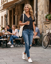 Chloe Bluse Damen – Oberteil mit V-Ausschnitt und eleganten, lässigen Spitzenärmeln