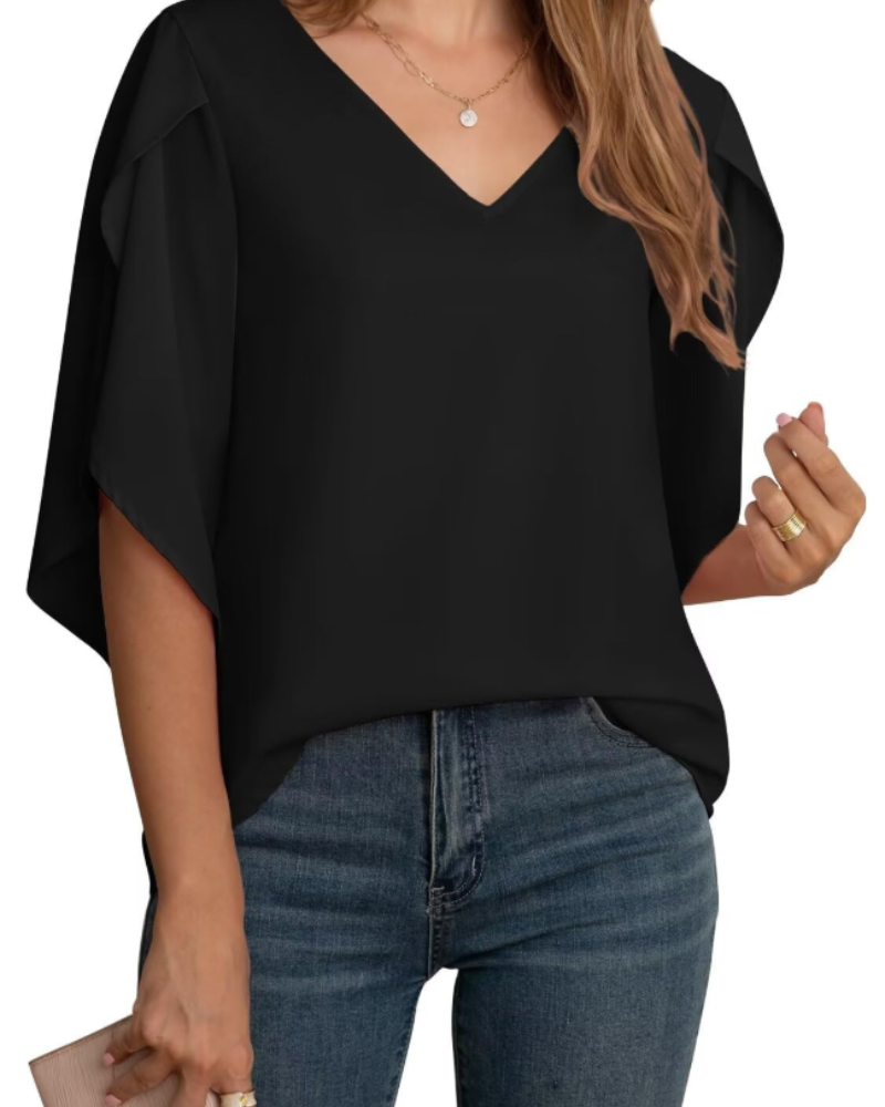 Lucy Bluse Damen – V-Ausschnitt Chiffon mit 3/4-Ärmeln und Schlitzen