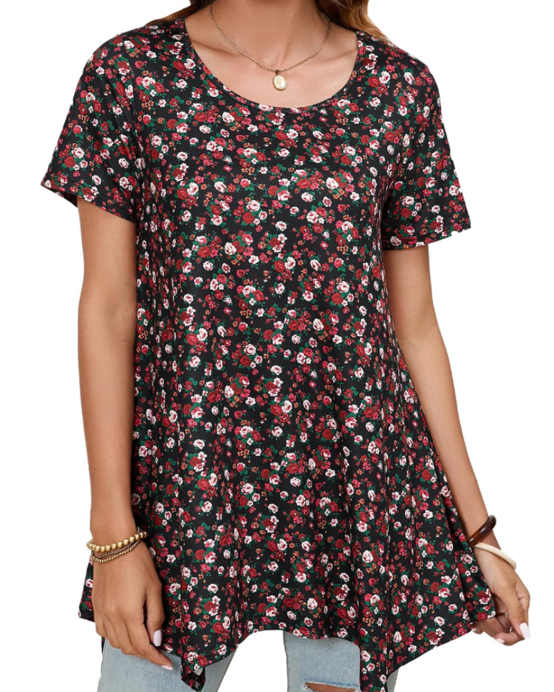 Luna Tunique Femme Été – Florale Paisley Col Rond Manches Courtes