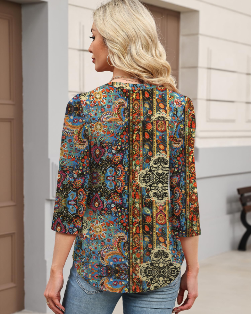 Hailey Chemisier Bohemia Mujer – Blusa con Cuello en V Plisada y Mangas 3/4