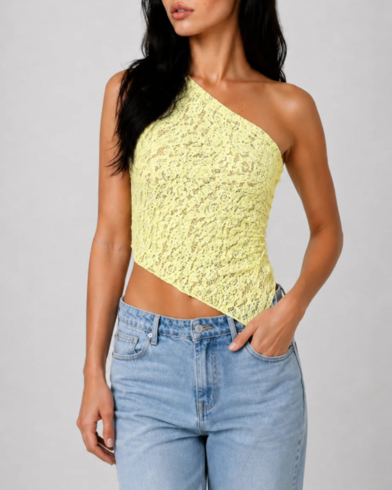 Corinne Top de Renda para Mulher – Top Assimétrico de Um Ombro com Corte Ajustado Elegante
