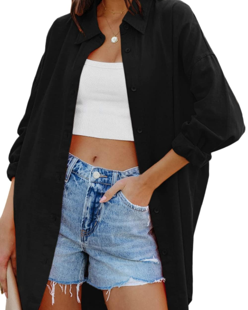 Ella Blouse Femme – Oversize Boutonnée Manches Longues & Poches