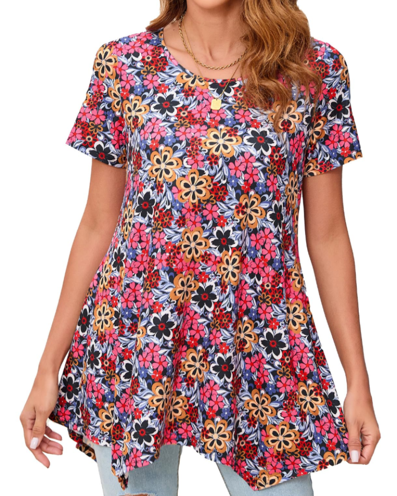 Luna Tunique Femme Été – Florale Paisley Col Rond Manches Courtes