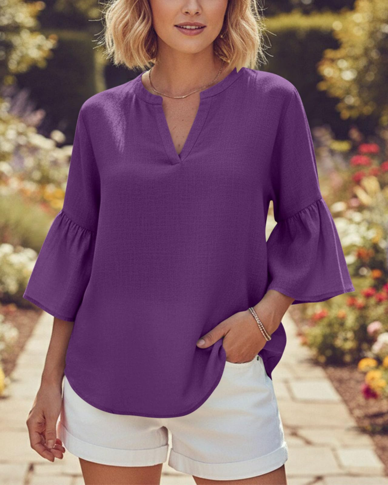 Dámská letní halenka Hannah – oversize lněná s výstřihem do V a knoflíky