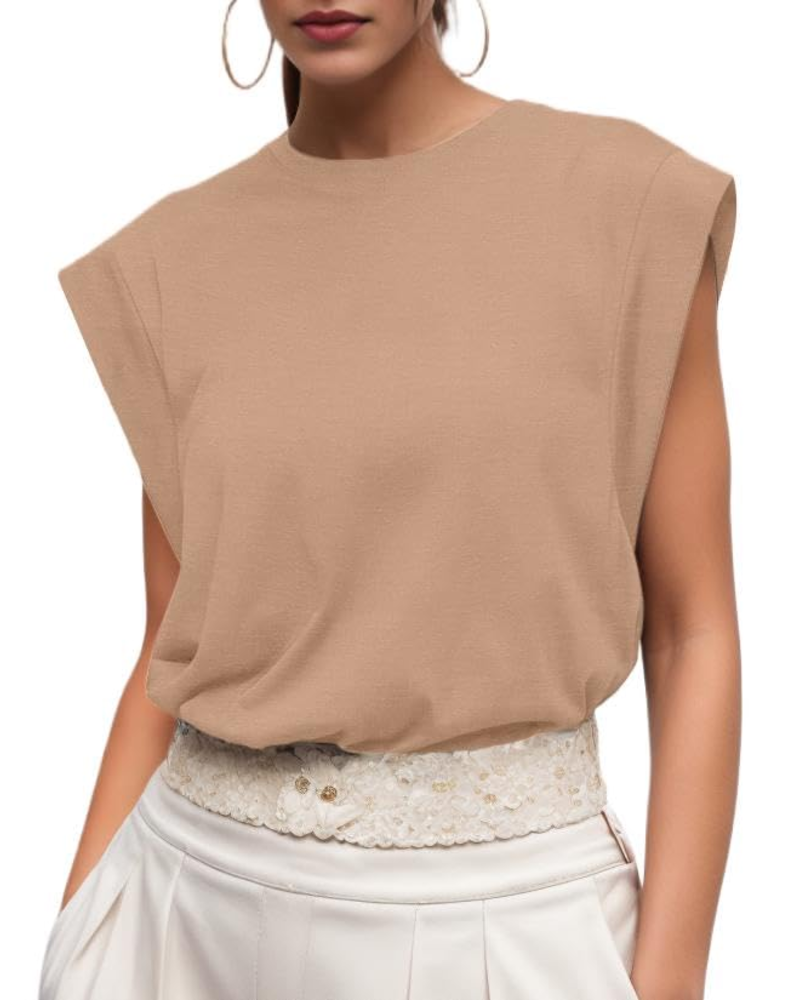 Fionna T-Shirt Femme en Coton – Haut Col Rond à Manches Courtes Élégant