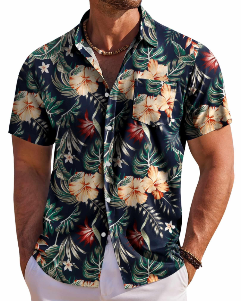 Kaël férfi hawaii ing – virágos trópusi rövid ujjú, légáteresztő ing