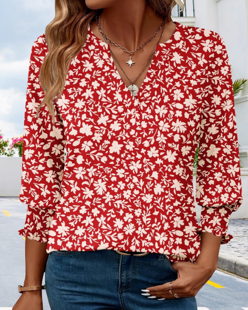 Bluzka Lily damska – dekolt w serek, rękawy 3/4, elegancki krój babydoll