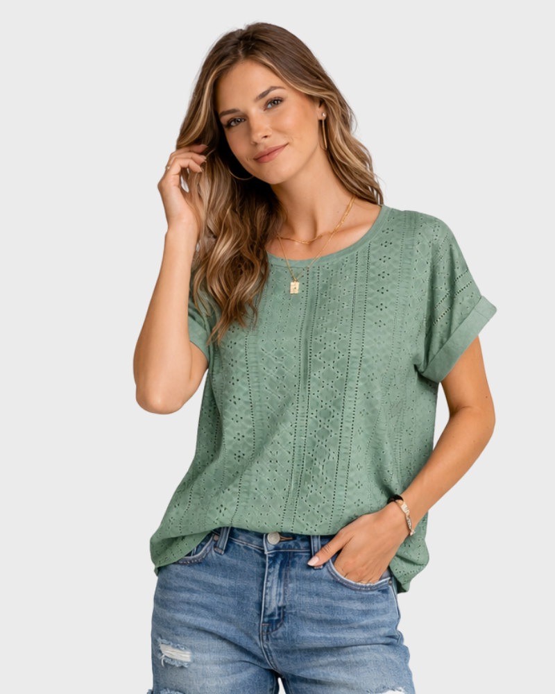 T-shirt Irenea Γυναικείο – Φαρδιά Γραμμή, Στρογγυλή Λαιμόκοψη & Κομψή Διάτρητη Λεπτομέρεια