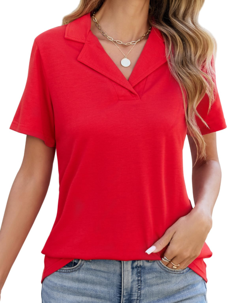 Wendy Polo Femme Été – Col V Revers Manches Courtes Uni