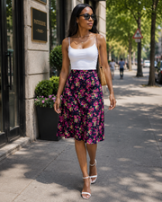 Rowena Jupe Fleurie Femme – Taille Élastique, Coupe Fluide & Longueur Genou