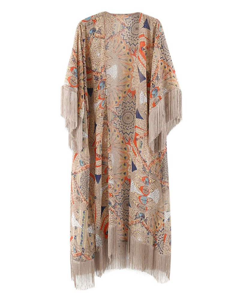 Dámské kimono Fabielle z mušelínu – dlouhý bohémský kardigan s květinovým potiskem