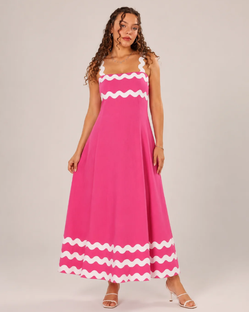 Tatum Maxikleid für Damen – langes Kleid mit verstellbaren Trägern und kontrastierenden Details