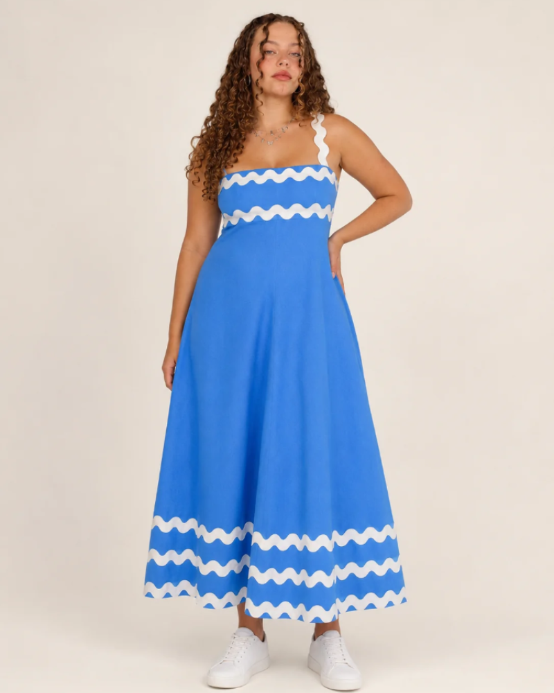 Tatum Maxikleid für Damen – langes Kleid mit verstellbaren Trägern und kontrastierenden Details